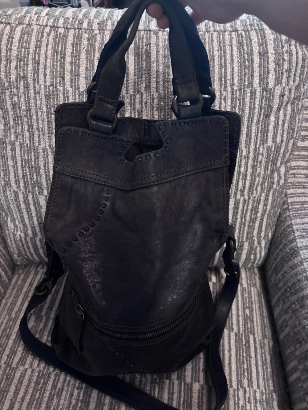 Stylish Women's Lucky Brand Dark Blue Leather Tote